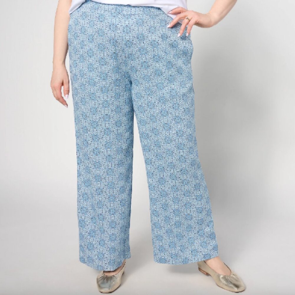 Denim & Co. Reg Soft Woven Printed Pull-On Ankle Pant , Indigo Sz  a635962